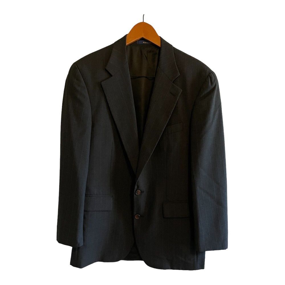 Chaps Ralph Lauren Men's Blazer Jacket 40R Gray Virgin Wool‎ Pinstripes Vintage